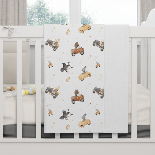 Soft Fleece Baby Blanket - Adorable Animals on wheels!